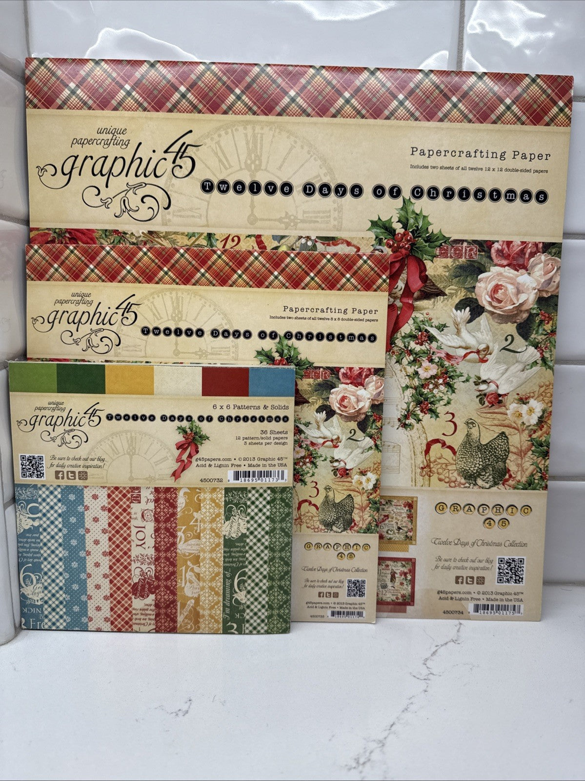 RARE Retired GRAPHIC 45 *Twelve Days of Christmas* 12x12 8x8 & 6x6 Paper Packs