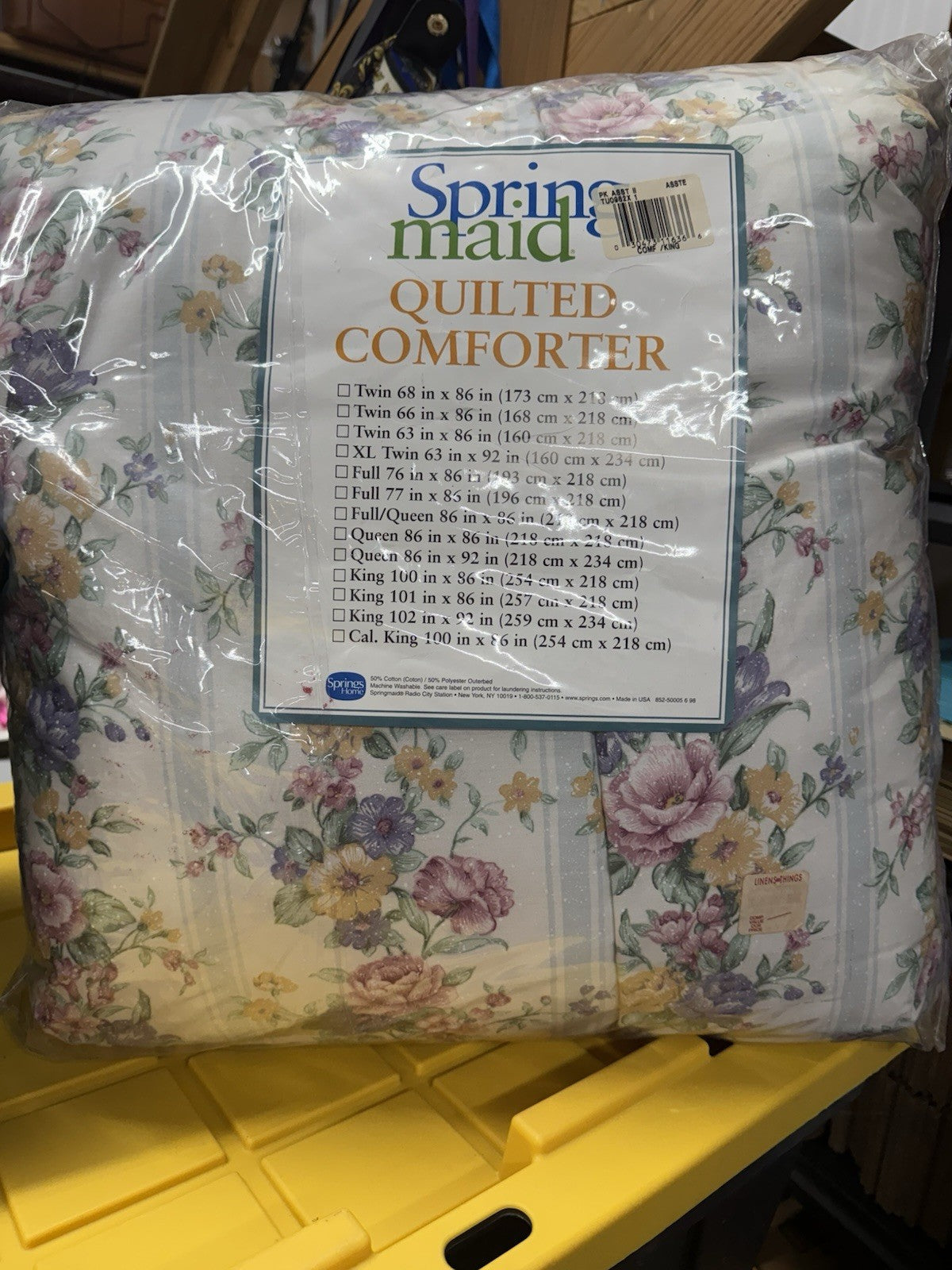 Vtg 90s Springmaid Quilted Comforter KING Floral Stripes FREE SHIP