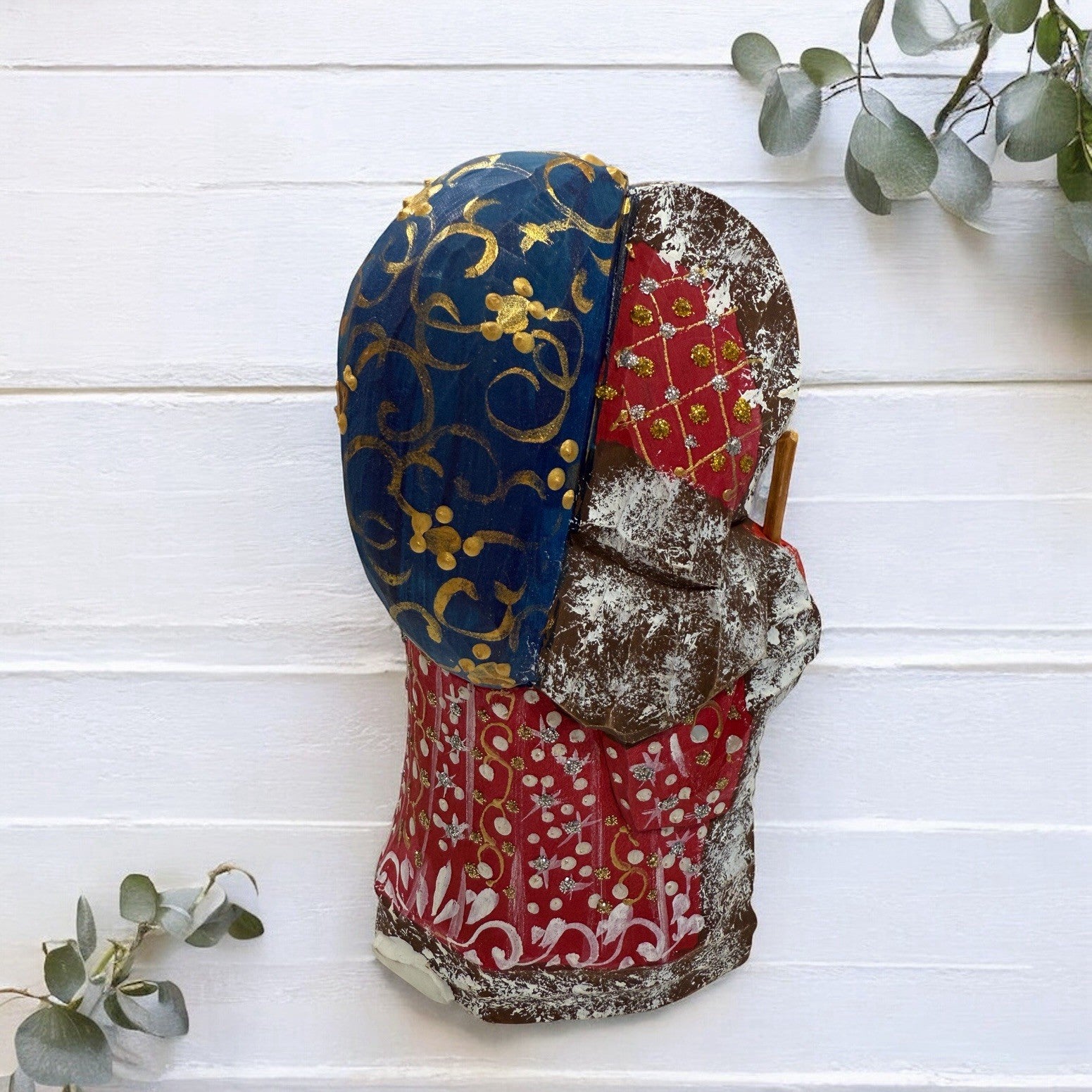 Wooden Hand Carved Hand Painted Russian Santa Claus Figurine 5”