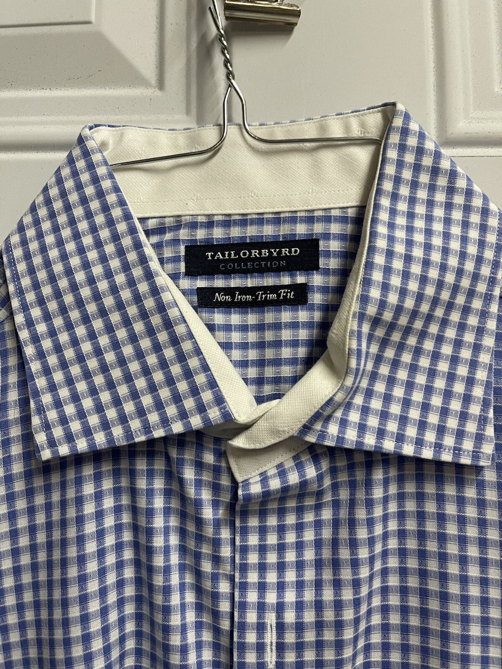 Tailorbyrd Mens Checked Dress Shirt Size M Medium No Iron Slim Fit 15.5 32/33