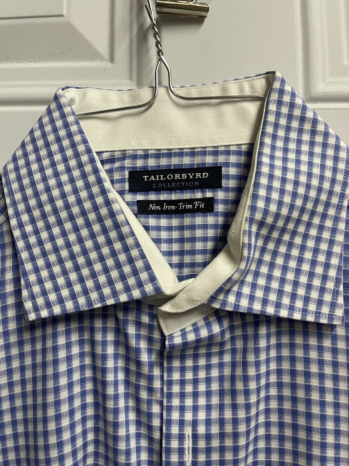 Tailorbyrd Mens Checked Dress Shirt Size M Medium No Iron Slim Fit 15.5 32/33