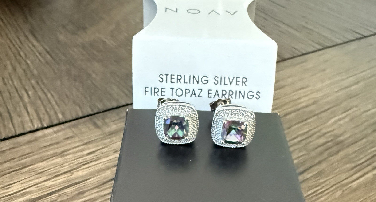 Vintage w/ Box Avon Sterling Silver Fire Topaz Earrings