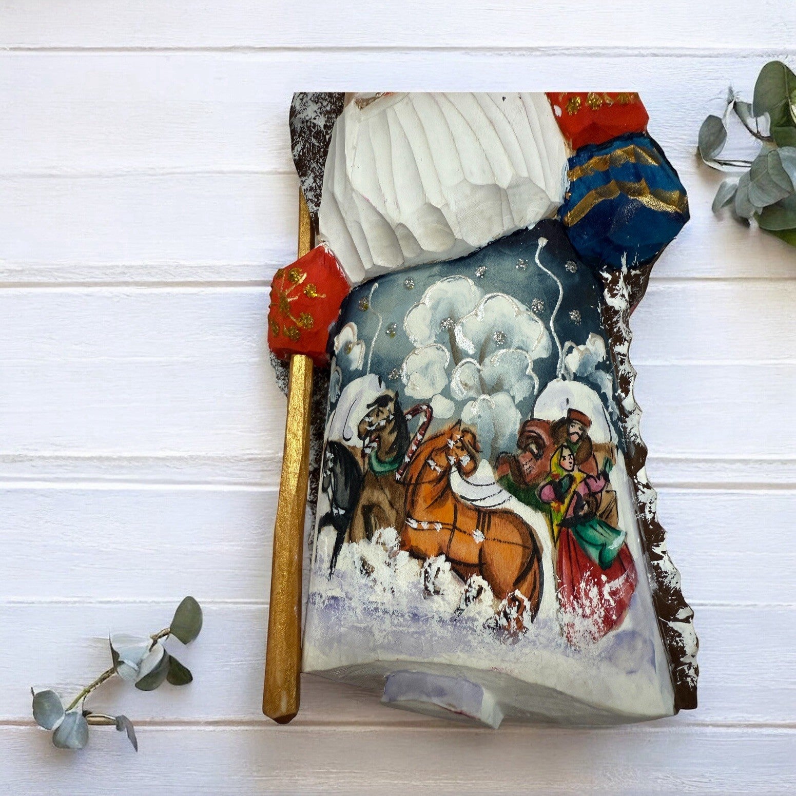 Wooden Hand Carved Hand Painted Russian Santa Claus Figurine 5”