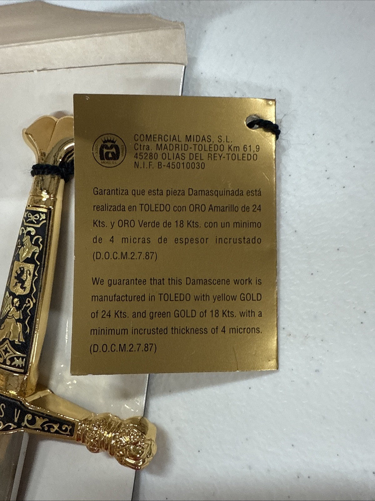 Carlos V Sword by Marto of Toledo Spain 24kt/18kt & Stainless Letter Opener Size