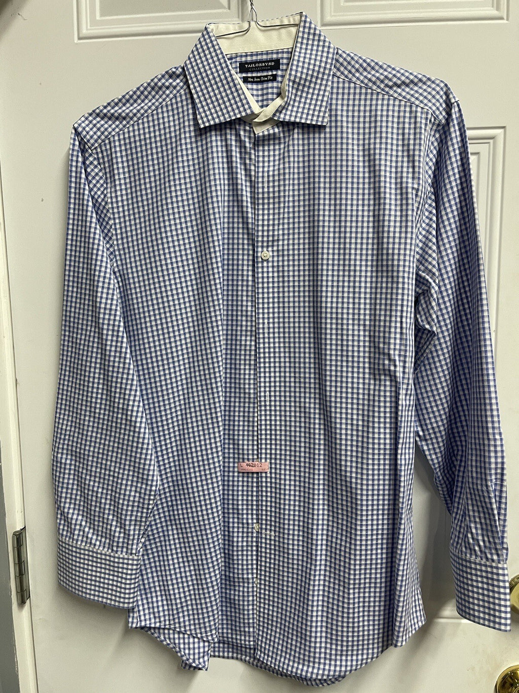 Tailorbyrd Mens Checked Dress Shirt Size M Medium No Iron Slim Fit 15.5 32/33