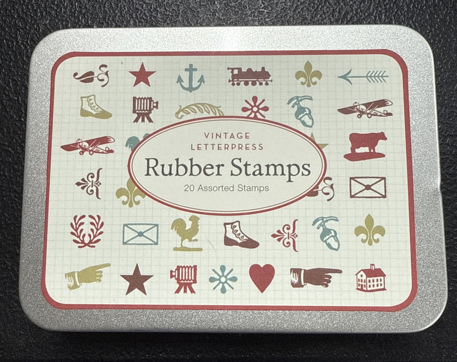 NIB Cavallini &Co Vintage Letterpress Rubber Stamps - 20 Assorted Stamps