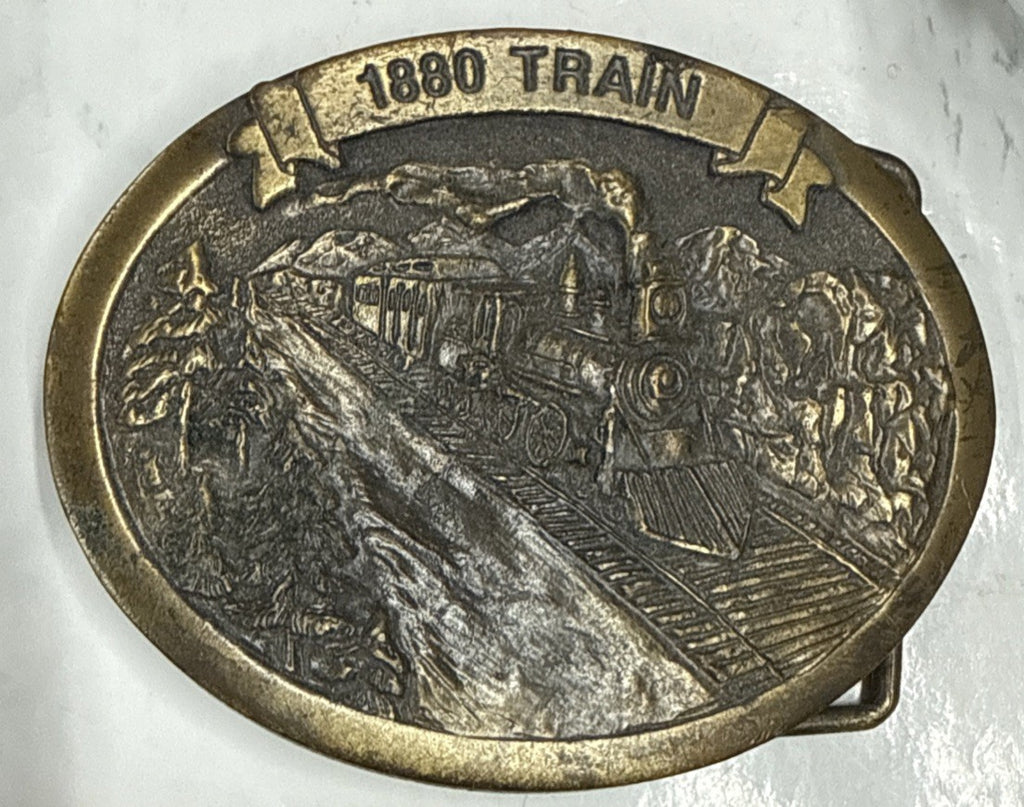 Vintage Belt Buckle 1880 Train Engine Railroad Locomotive Made in USA Bronze