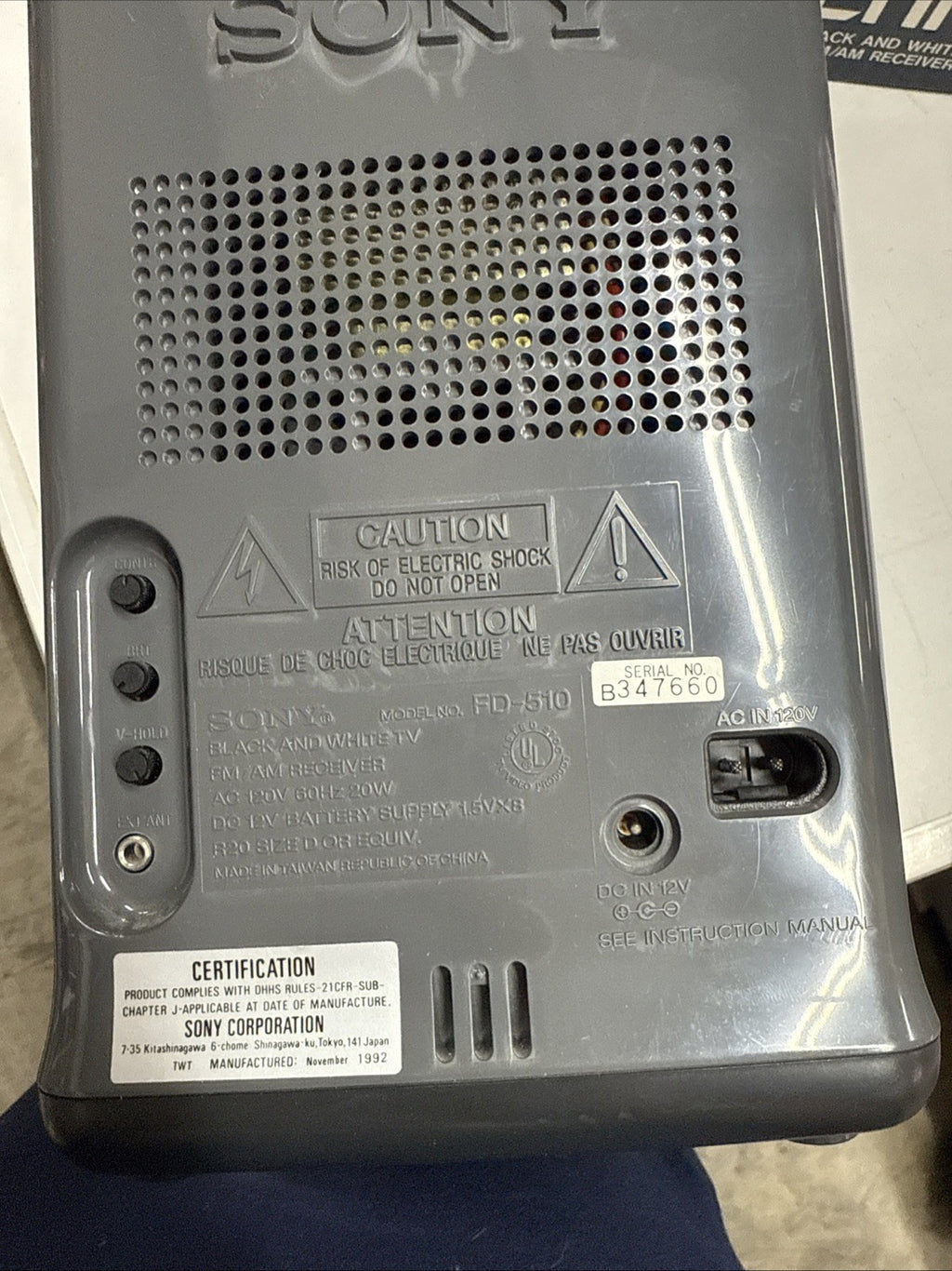 Sony Mega Watchman FD-510 TV FM/AM Receiver w/ Box Charcoal Color