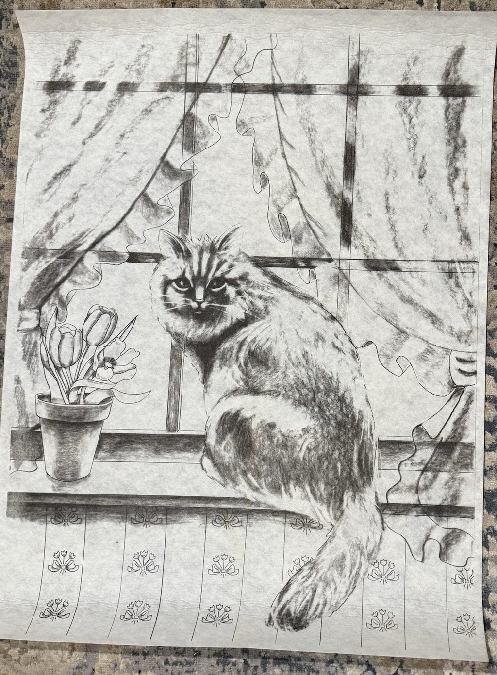 VTG Tri-Chem Paint A Picture 2553 “Cat On A Sill” 18x24 Large Cat Window Plant