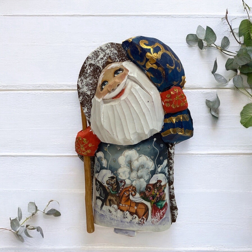 Wooden Hand Carved Hand Painted Russian Santa Claus Figurine 5”
