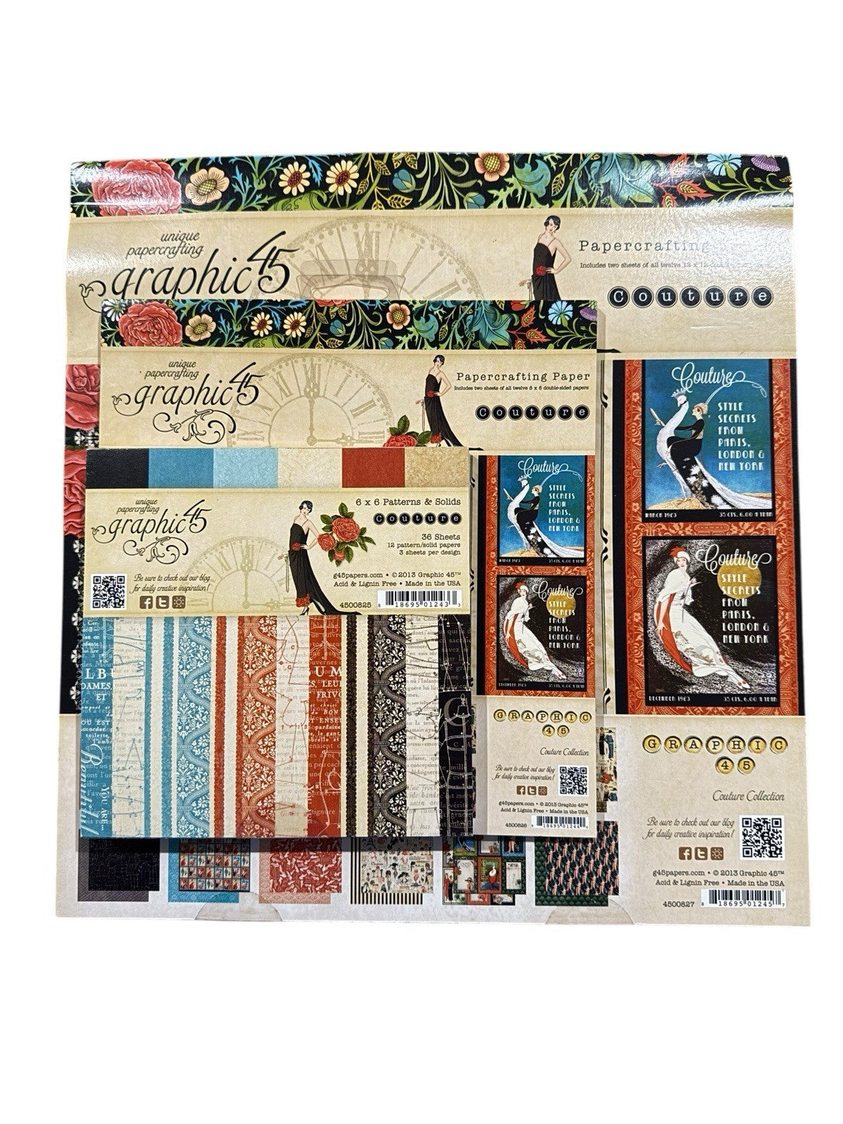 RARE Retired 2013 GRAPHIC 45 *Couture* 12X12 8x8 & 6x6 Scrapbook Cardstock Set