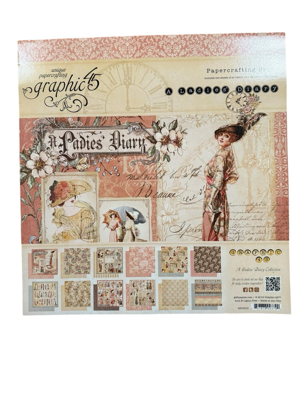 RARE Retired GRAPHIC 45 A Ladies’ Diary 12X12 & 8x8 Scrapbook Paper Sets