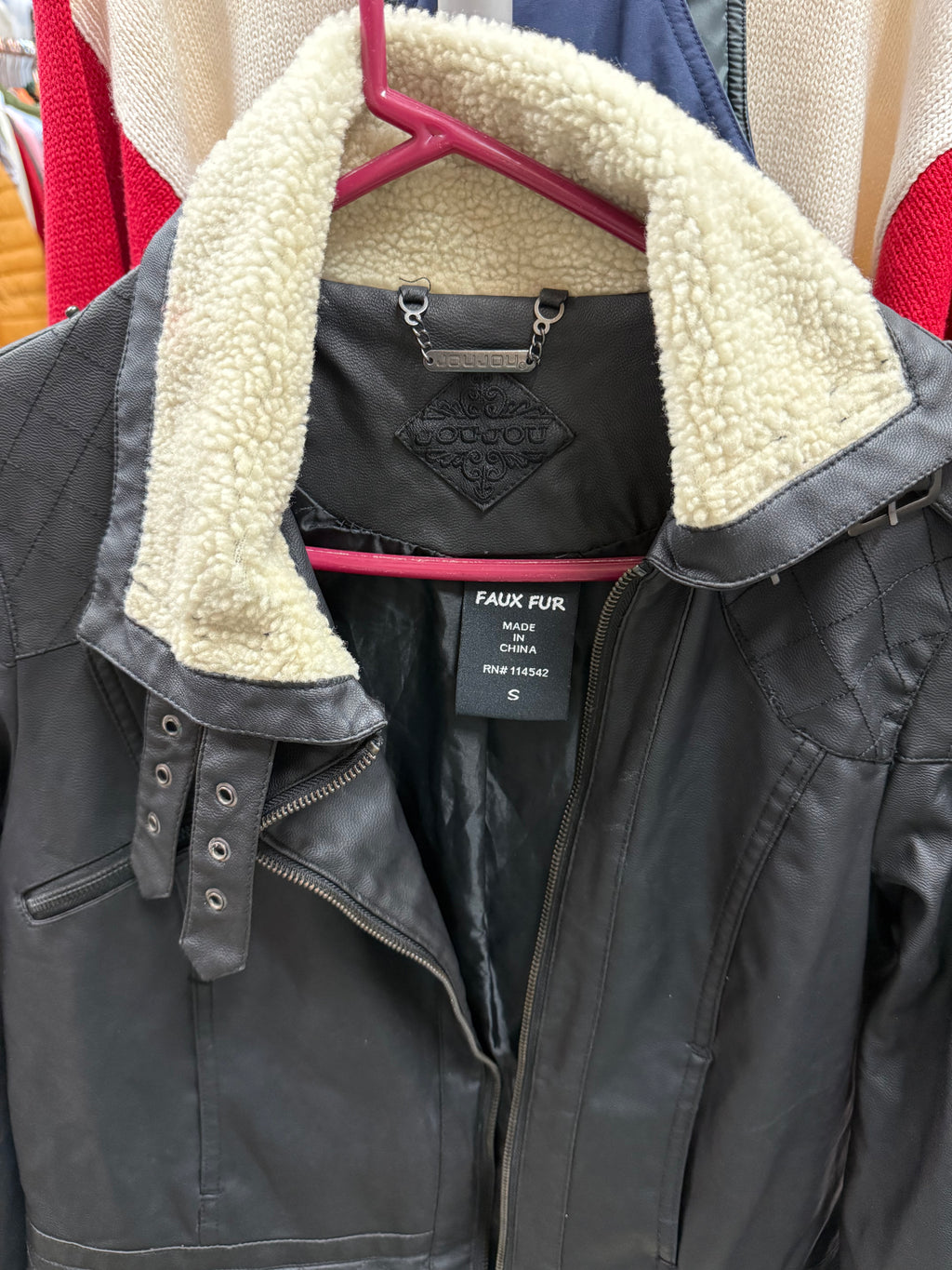 Jou Jou Black Vegan Leather Motorcycle Bikers Jacket Size Small